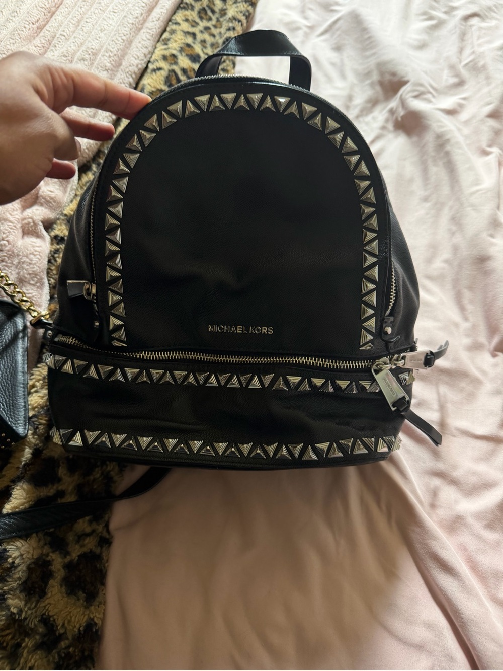 Michael Kors Black Backpack with Silver Pyramid Studs - Picture 2 of 2